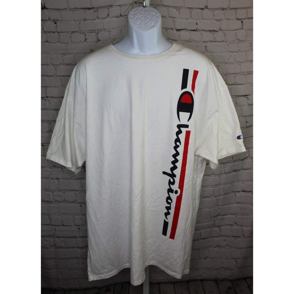 NWT Champion T-Shirt Men's Size 2XL White Red Blue Spell Out Logo New with‎ Tags